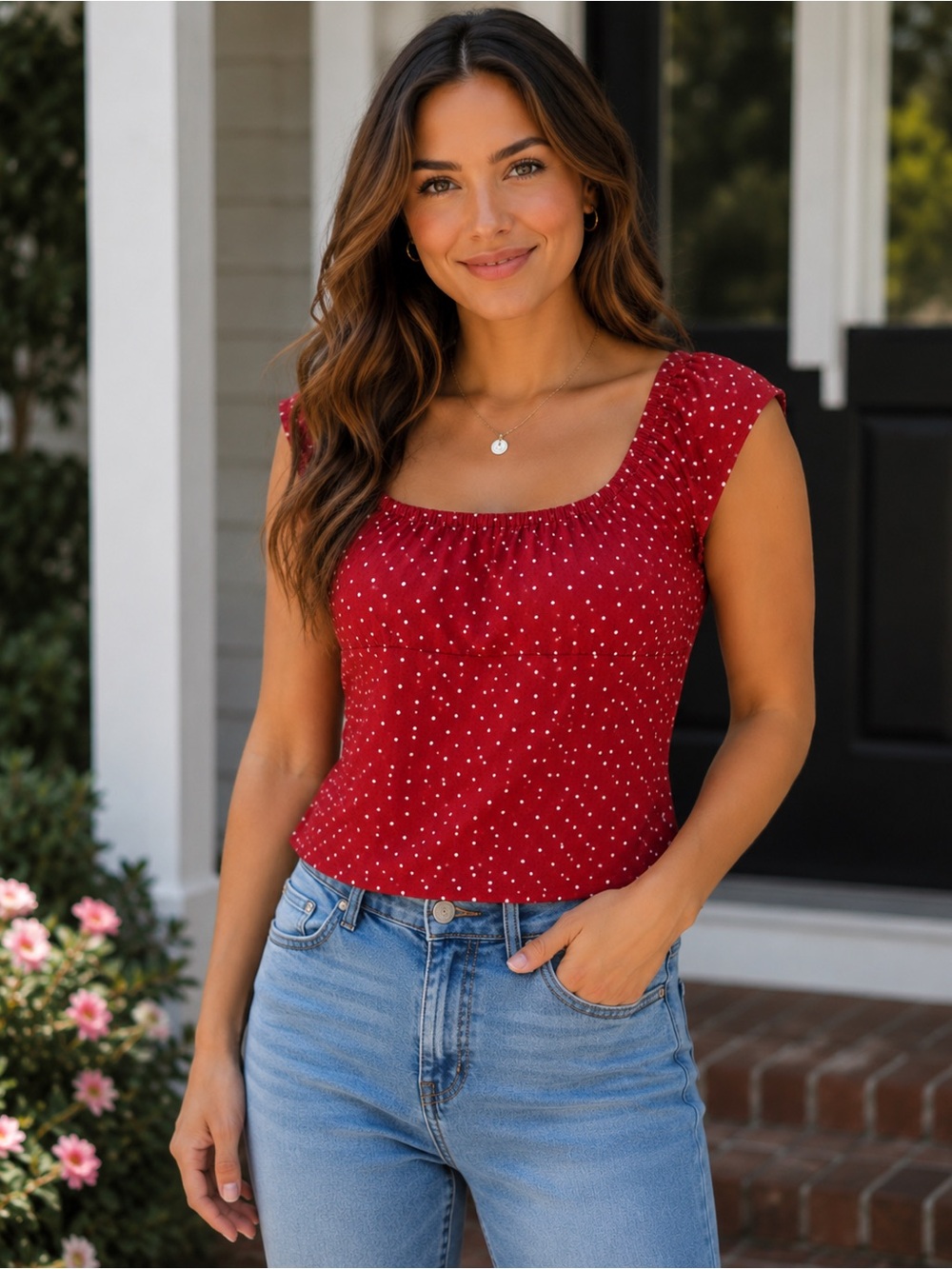 Wild Fable Red Polka Dot Top with Side Ruching